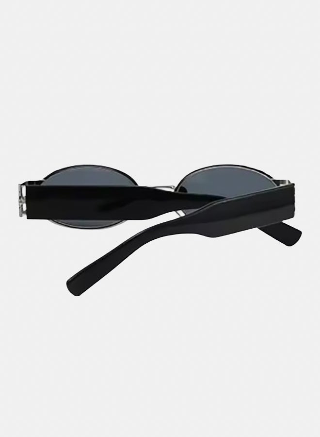 korico Altra Black Silver Semi Rimless Oval Sunglasses - Image 3